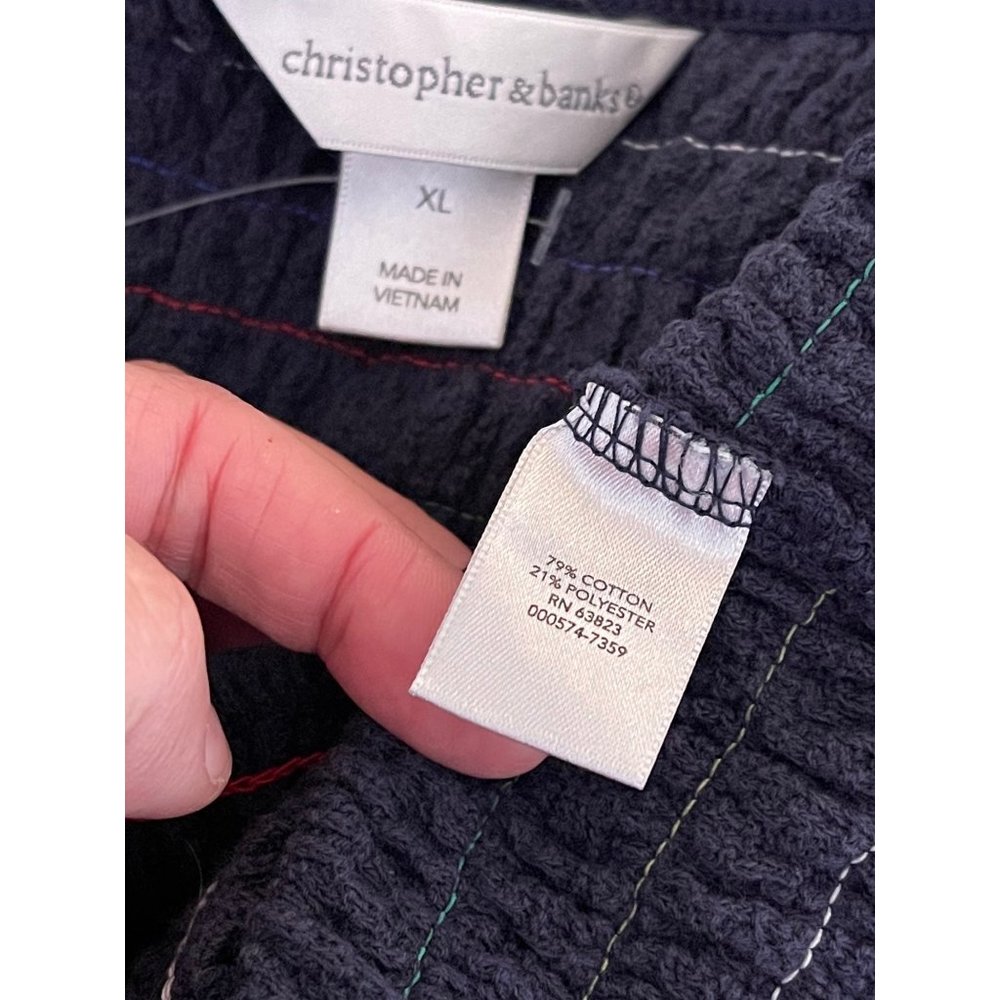 Christopher & Banks Blue Multi-Color Striped Crinkle Stretch Sleeveless/Tank Top - Picture 11 of 11